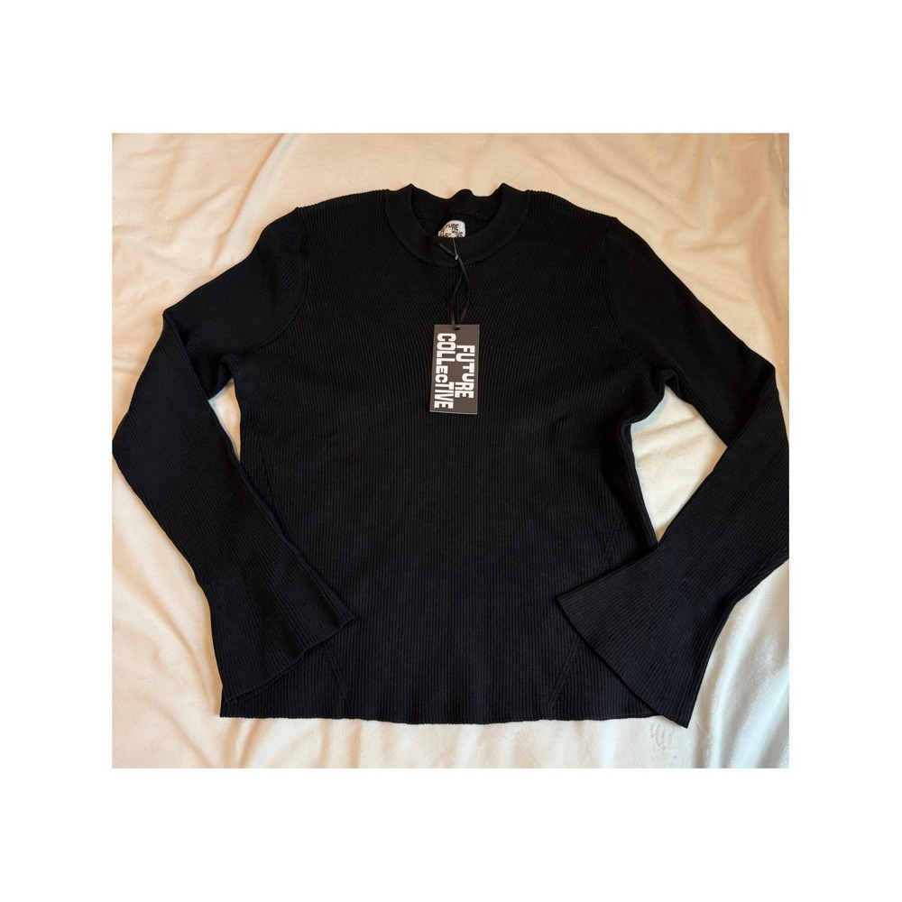 Future Collective Womens Ribbed Mock Neck Long Sleeve Sweater Top Black 1X